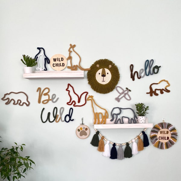 Knit Wire Shapes Safari Animals Bundle-Knit Wire Kangaroo-Zoo Themed Wall Art-Wild Animal Shapes-Woodland Creatures-Nursery Wall/Shelf Decor