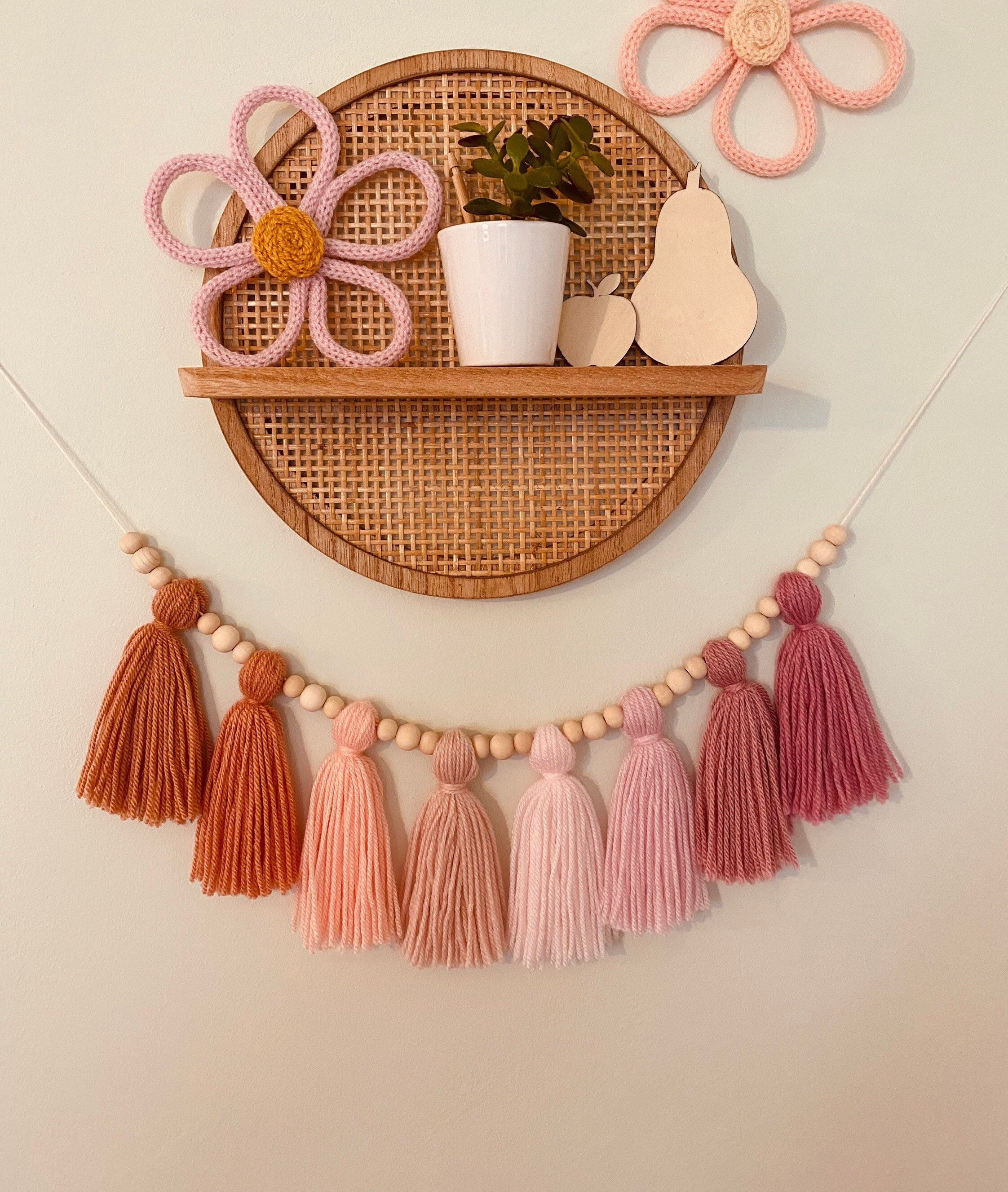 Pink and White Garland, Girl Nursery Ideas, Pom Pom Wall Hanging, Yarn Poms,  Expectant Mom Gift, Yarn Pom Pom Garland, Baby Shower Garland 