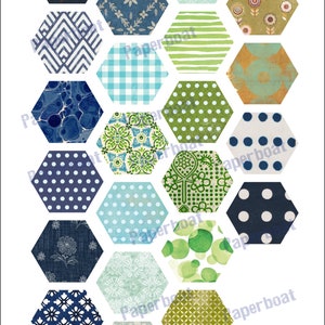 64 Hexagons Multicolor 4 X 4,7 cm Digital Download 300 dpi Junk Journal Ephemera Printables Bullet Journal Notebook Clip Art image 3