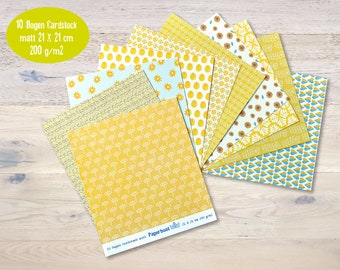 10 Bogen Cardstock Papier 200 g/m2 Gelbtöne gemustert Scrapbooking