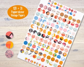 120 plus 36 Sticky Dots Paper Sticker 1.5cm '1cm Retro Papers Scrapbooking Journaling Card Making