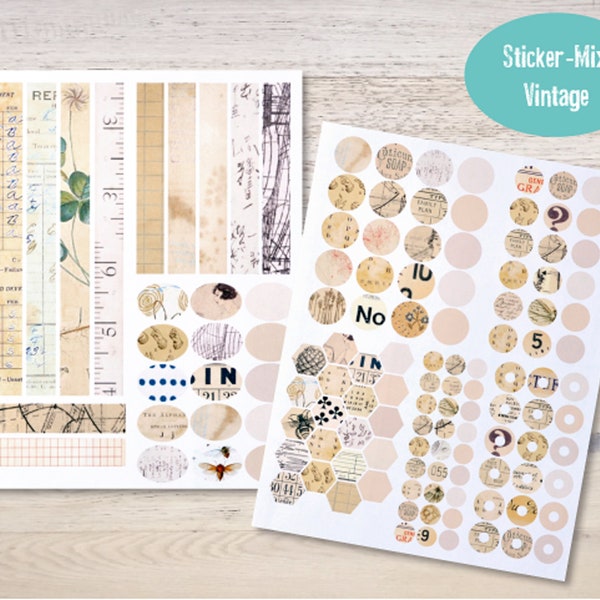 Sticker Mix Vintage Papers Klebepunkte Kleberinge Scrapbooking Journaling Kartengestaltung