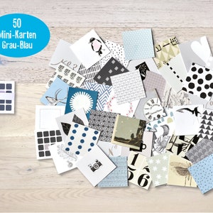 50 Mini Karten 5 X 5 cm Blau-Grau Scrapbooking Journaling