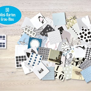 50 Mini Cards 5 X 5 cm Blue Grey Scrapbooking Journaling