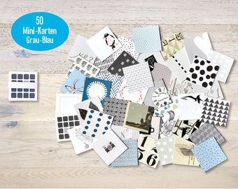 50 Mini Cartes 5 X 5 cm Bleu-Gris Scrapbooking Journaling