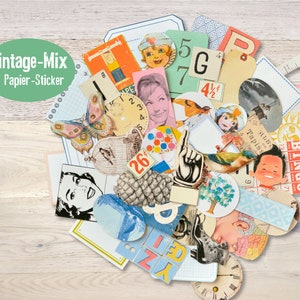 48 Sticker Mix Ephemera Kiss Cut Scrapbooking Junkjournal Aufkleber bunt