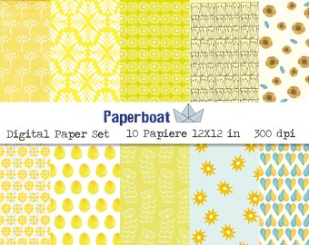 10 Bogen Creativ Papier Set Gelbtöne Digital Paper Set 12 X 12 inches 300 dpi Digital Download