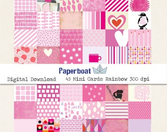 45 Mini Cartes 5 X 5 cm Nuances de Rose Téléchargement Numérique 300 dpi Junk Journal Ephemera Printables Bullet Journal Notebook Tags Étiquettes