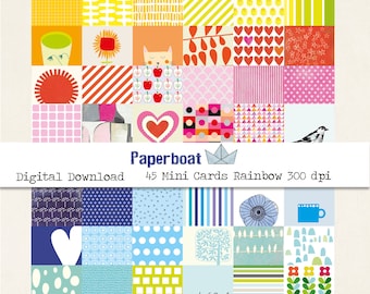 45 Mini Cards 5 X 5 cm / 1,96 in Rainbow Digital Download 300 dpi Junk Journal Ephemera Printables Bullet Journal Notebook Tags Labels