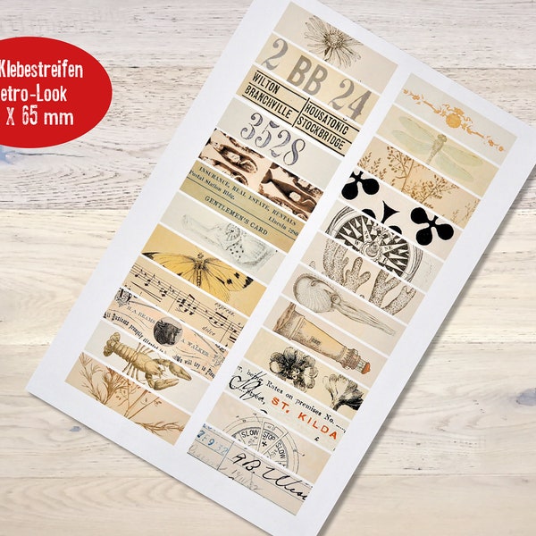 24 Papier Sticker Retro-Look Washi-Look Scrapbooking Retro Ephemera, Junk Journal