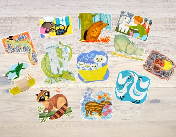 12 vintage paper cutouts animals ephemera childrens book die etsy
