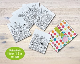 Mini Coloring Book 8 Pages Flower Garden 7 x 8 cm Coloring Pages Coloring Book Coloring Pages