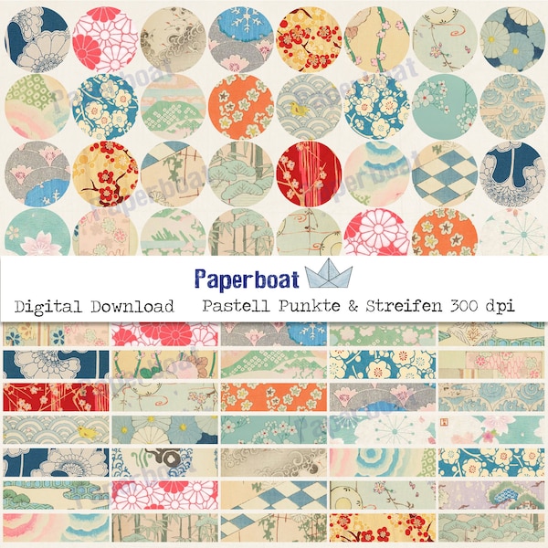 35 Pastel Paper Punkte + Streifen Digital Download 300 dpi Junk Journal Ephemera Sticker Printables Bullet Journal Notebook Clip Art