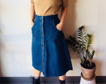 vintage denim midi skirt