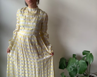 70 maxi dress yellow 70s prairie dress prairie style dress Batsheva dress gingham maxi dress high neck dress puff sleeve dress maxi dress