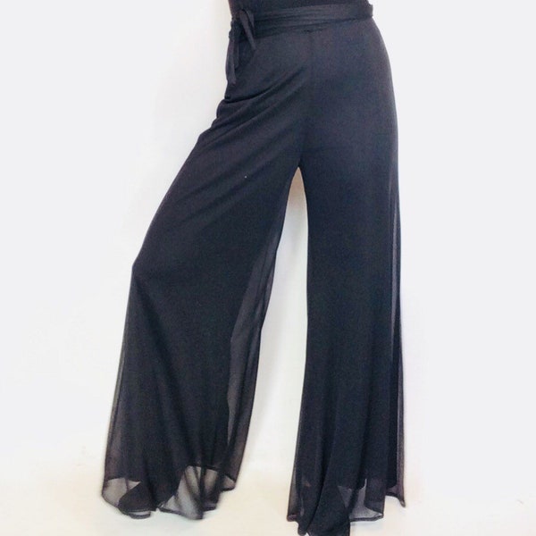 Vintage palazzo pant sheer palazzo pants black wide leg pants black sheer pants vintage high waisted pants black palazzo paneled pant small