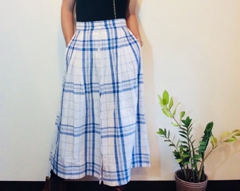 Pleated maxi skirt plaid maxi skirt long pleated skirt plaid long skirt high waisted skirt preppy maxi skirt full skirt s skirt blue plaid