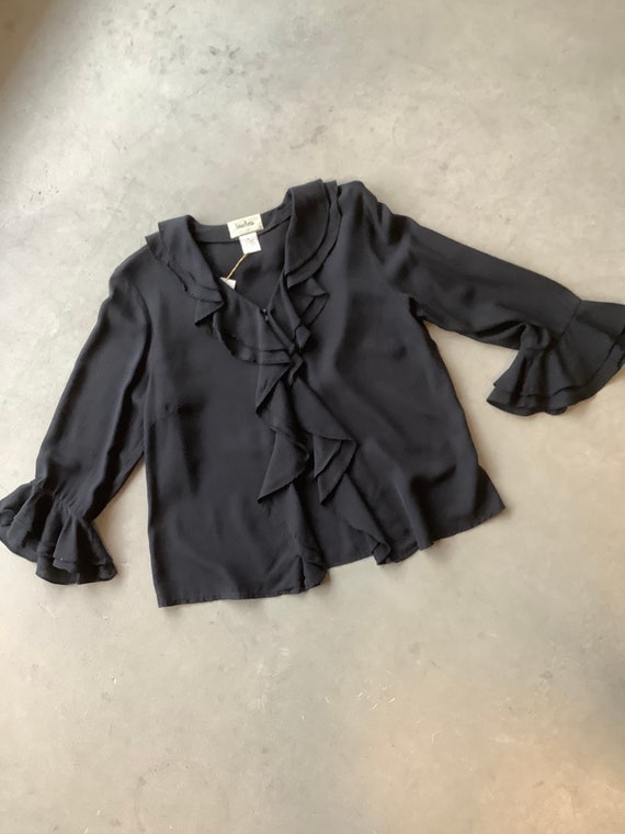 Black silk shirt silk ruffle shirt vintage silk sh