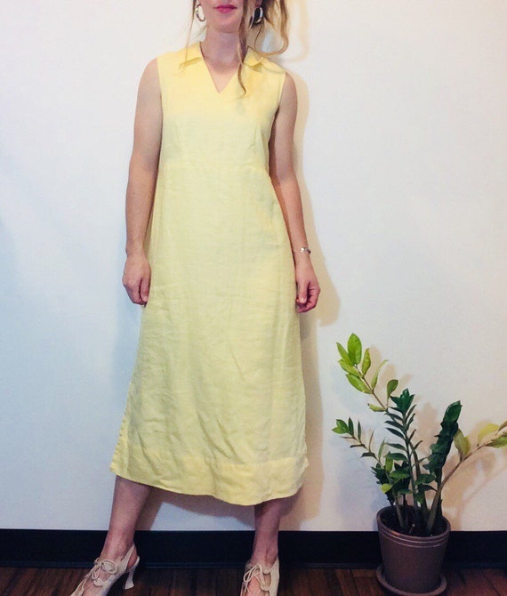 Vintage linen dress minimalist linen dress yellow