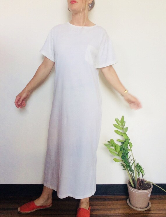 Vintage Pocket Tee Dress White Tee Shirt Dress T Shirt Dress Etsy