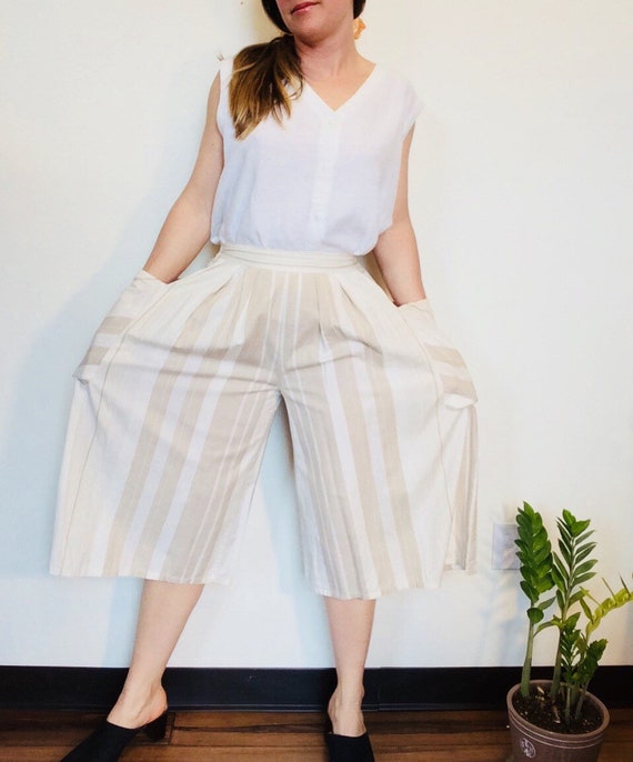 Vintage culottes striped culottes vintage pleated… - image 2