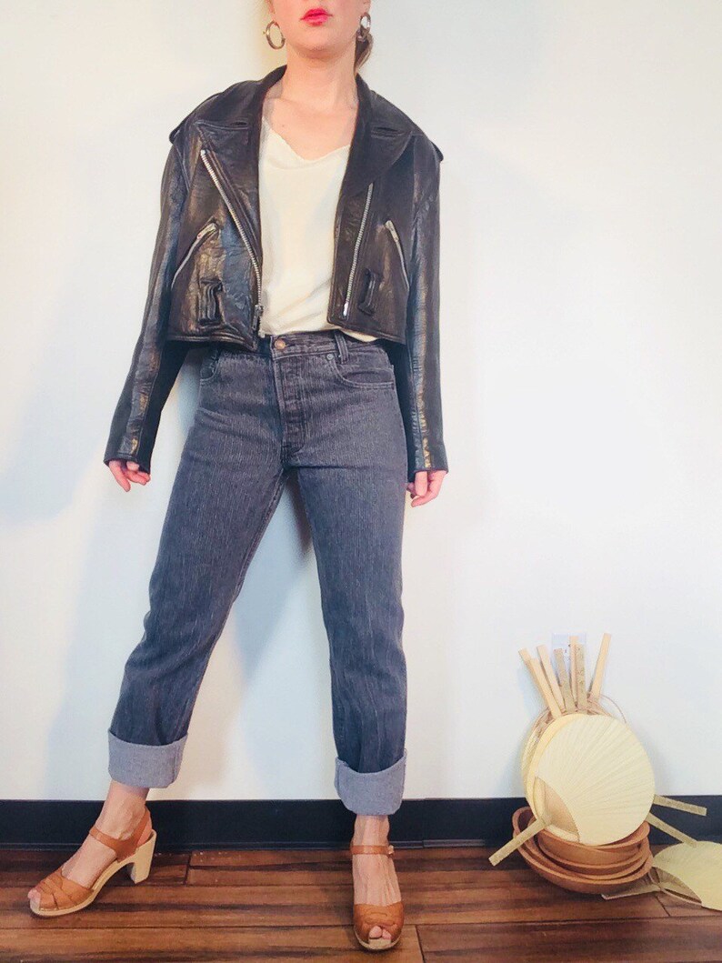 Cropped Motorcycle Jacket Vintage Leather Um Womens Motor Aguarnte Cristal