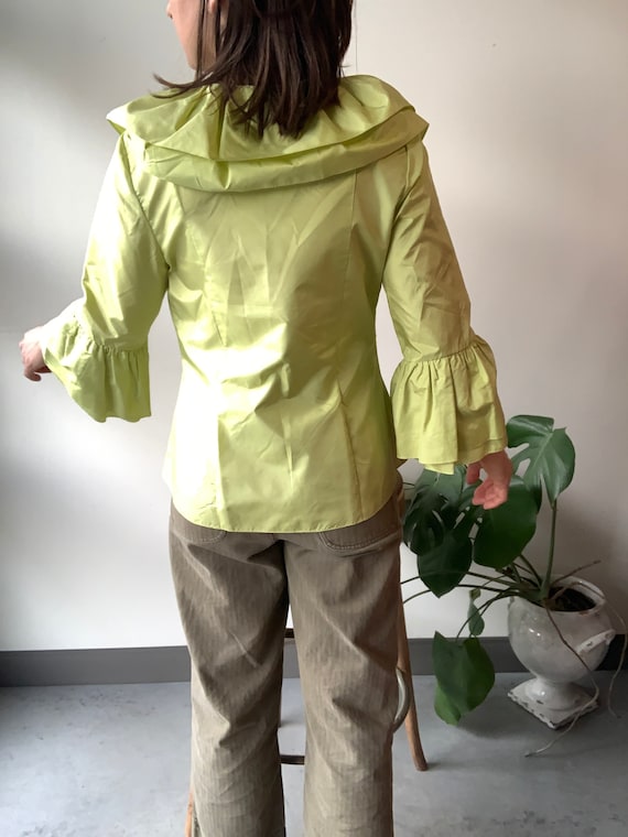 Chartreuse silk shirt chartreuse silk ruffle shir… - image 8