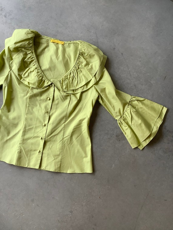 Chartreuse silk shirt chartreuse silk ruffle shir… - image 2