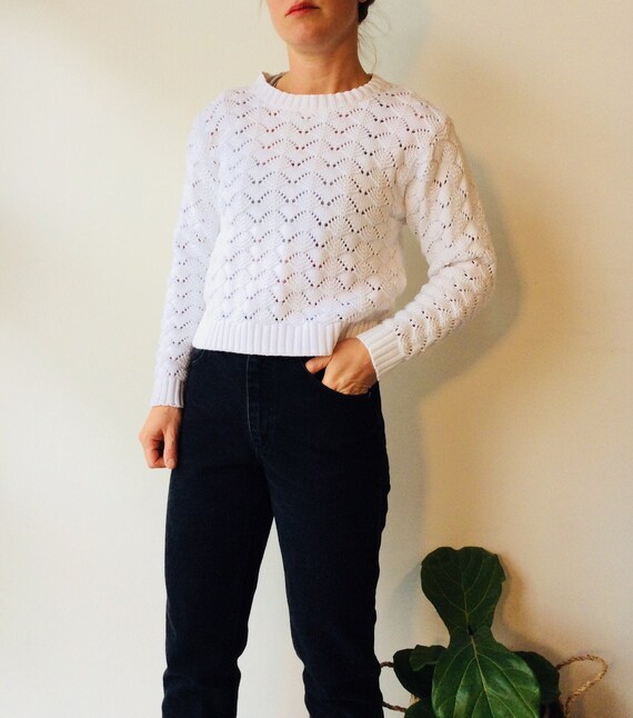 Vintage cotton sweater cropped cotton sweater whit