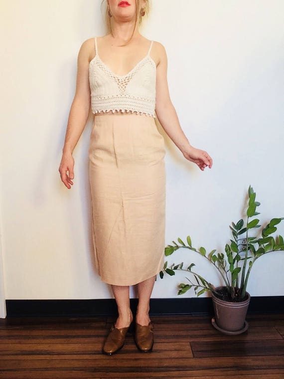 Oatmeal linen skirt linen pencil skirt xxs linen … - image 3