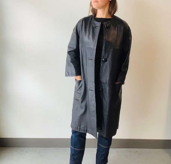 Vintage leather trench coat black leather trench c