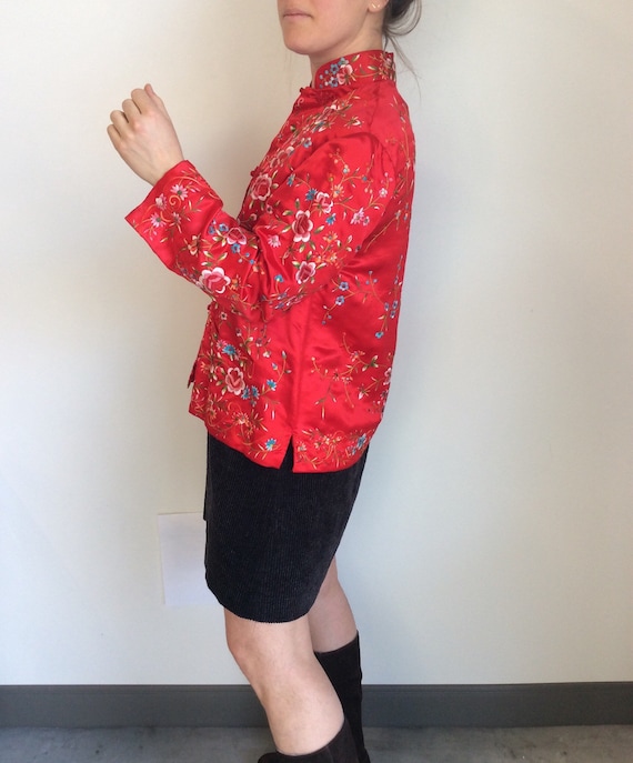 Silk embroidered jacket red silk jacket vintage em