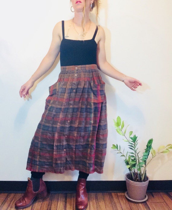 Pleated linen skirt plaid linen skirt linen midi s