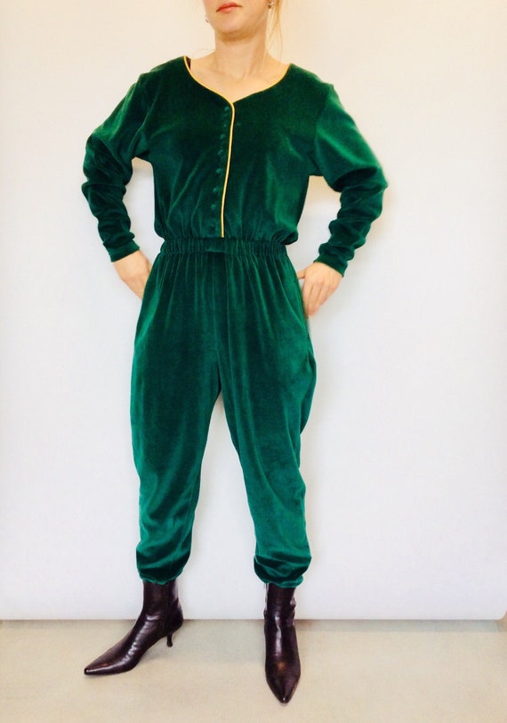 Vintage velour onesie velour onepiece green onepie