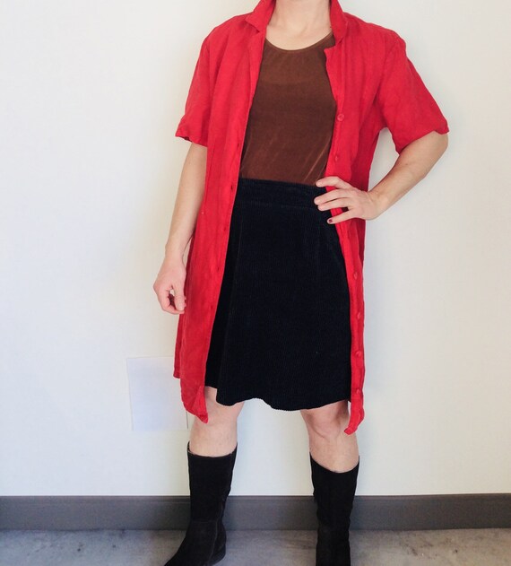 Vintage linen dress red linen duster dress red lin