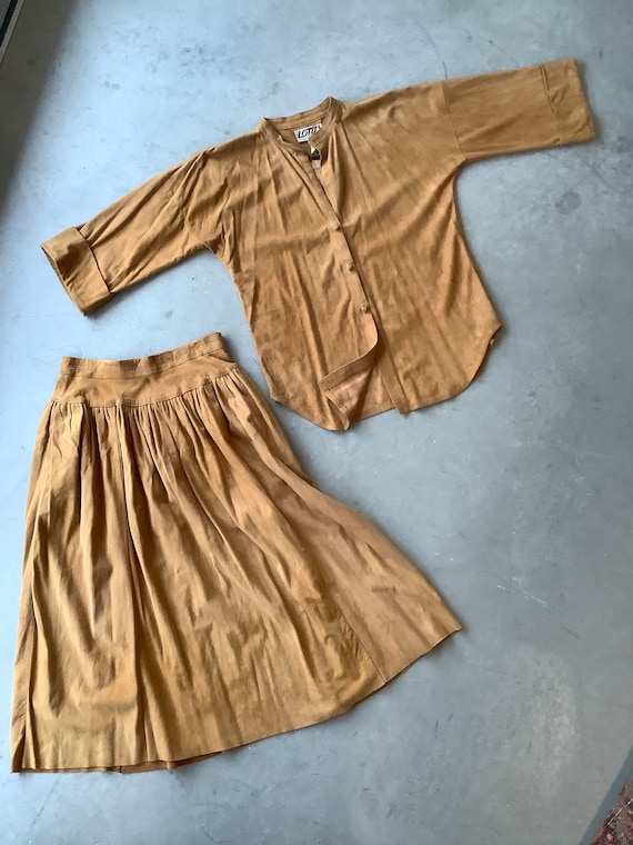 1970s Suede skirt set 70s two piece 70s buckskin s