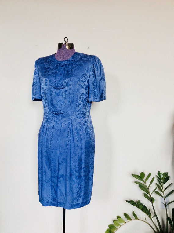 Vintage silk dresss puffy sleeve dress silk flora… - image 1