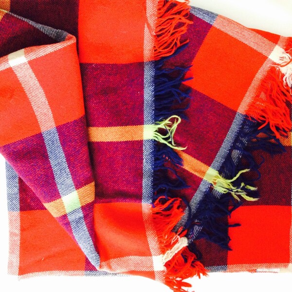 Vintage plaid wool lap blanket vintage throw blanket vintage car blanket red plaid blanket vintage lap blanket vintage wool plaid blanket