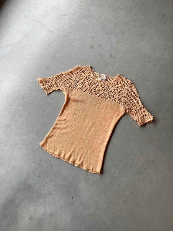 Vintage crochet top peach crochet shirt small knit