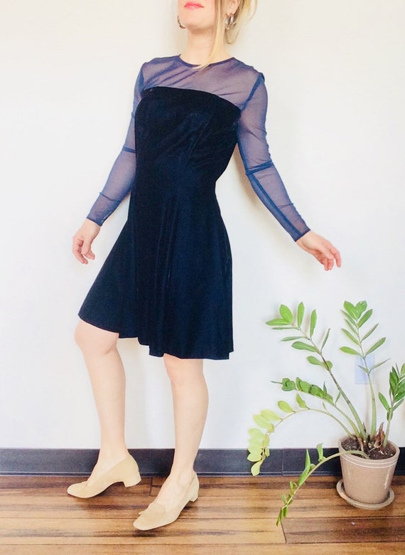 Short velvet dress navy velvet dress 90s velvet d… - image 1