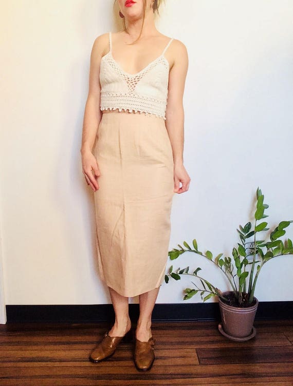 Oatmeal linen skirt linen pencil skirt xxs linen … - image 2