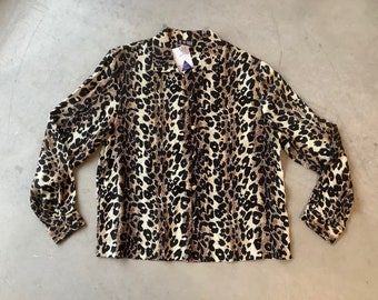 Vintage animal print shirt animal print shirt silk leopard top cheetah button up silk animal shirt 90s silk top silk shirt L leopard silk