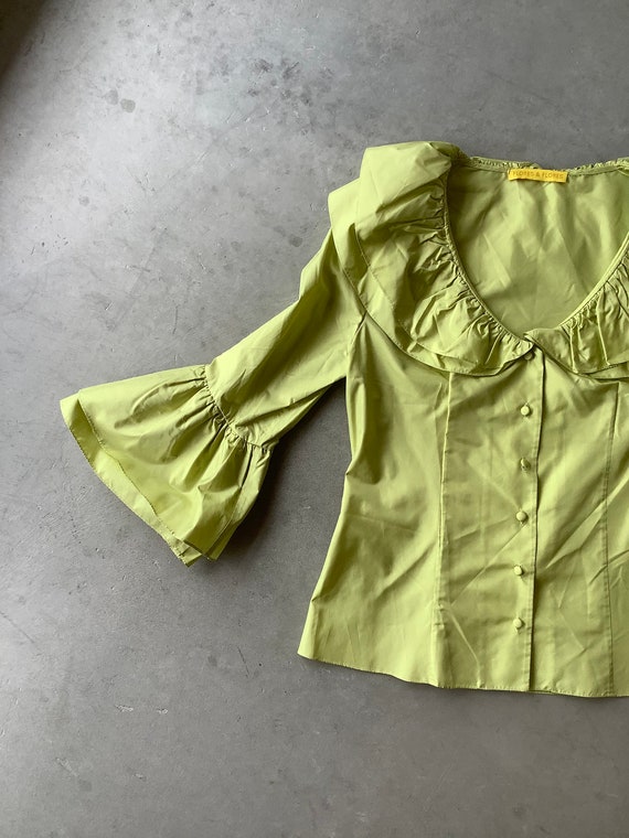 Chartreuse silk shirt chartreuse silk ruffle shir… - image 7