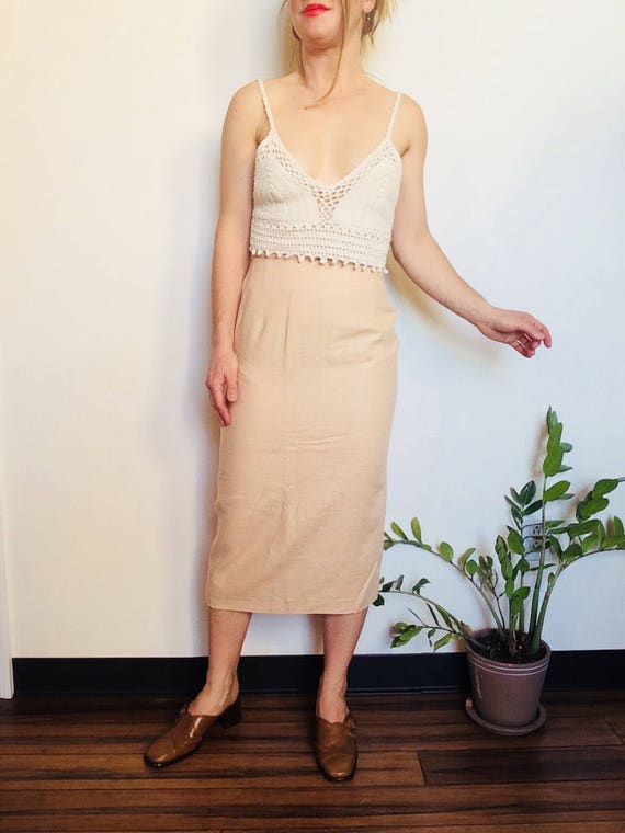 Oatmeal linen skirt linen pencil skirt xxs linen … - image 1