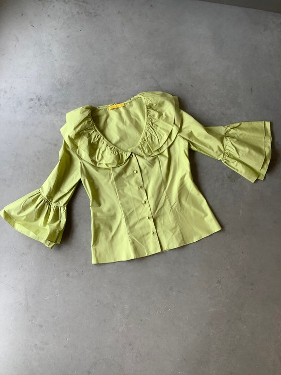 Chartreuse silk shirt chartreuse silk ruffle shir… - image 9