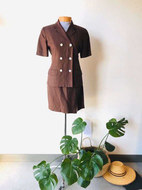 Linen skirt suit linen blazer set Chocolate linen