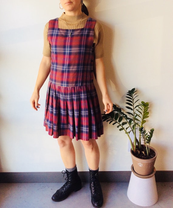 Vintage pinafore dress plaid dress preppy dress pl