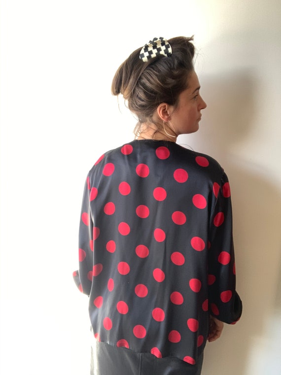 Polkadot silk blouse Vintage silk shirt boxy silk… - image 3