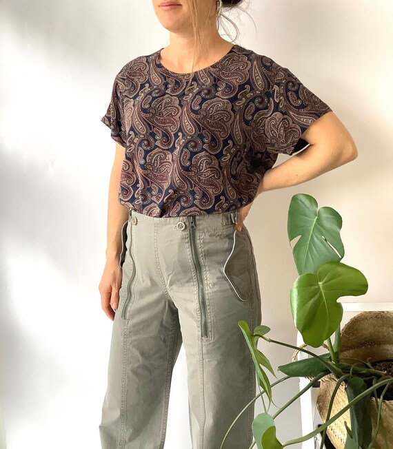 Vintage silk shirt boxy silk shirt paisley blouse