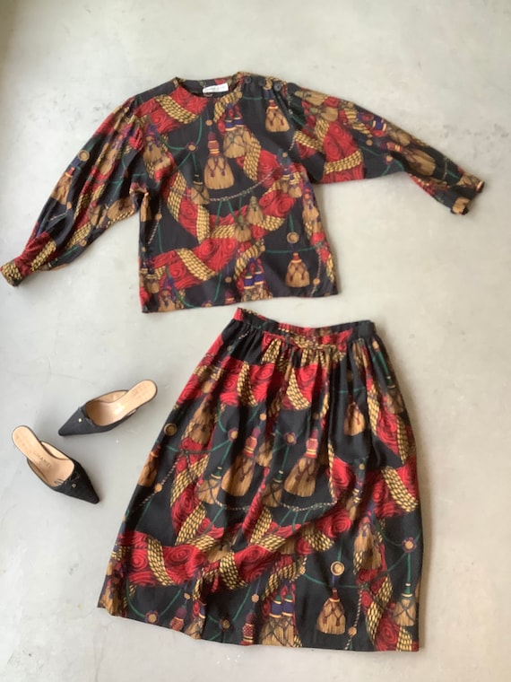 Vintage skirt set two piece skirt set silk and woo